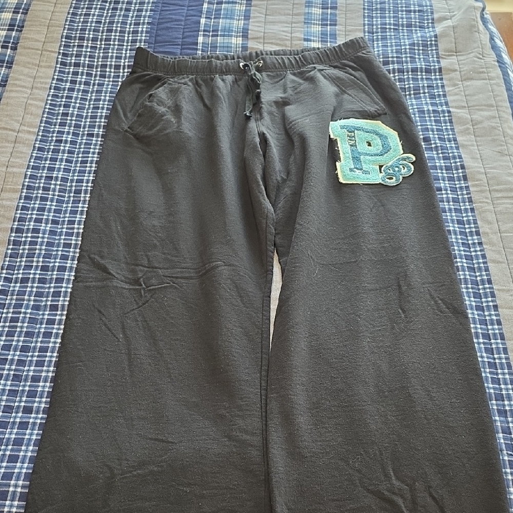 Victoria's Secret PINK Black Sweatpants with Blue Patch